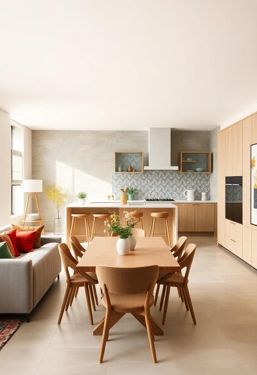 Decorative Backsplash Tiles Providing A Striking Focal Point Behind the Cooking Area in the Open Plan