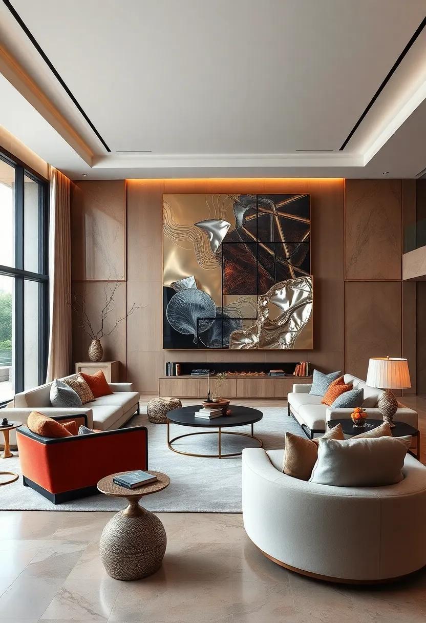 Sleek Contemporary Spaces That Fuse Oversized Metallic Sculptures With Minimalist Furnishings