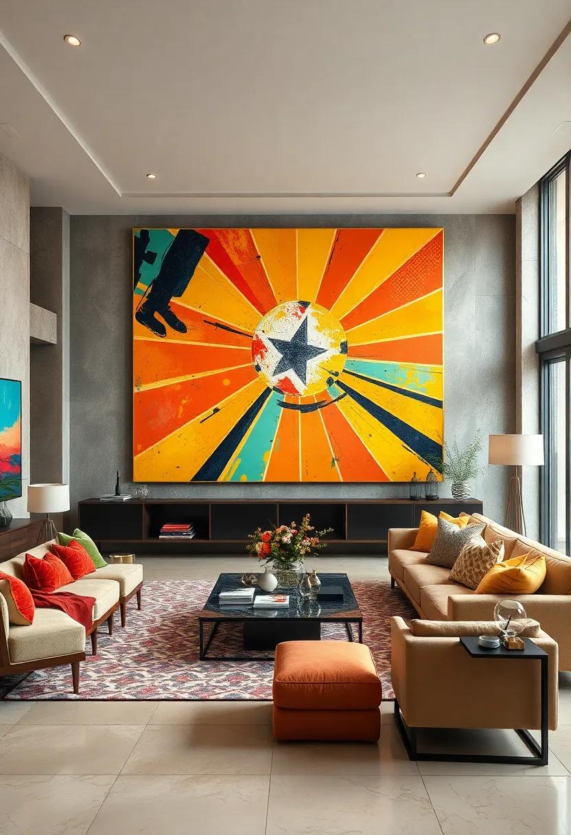 Mid-Century Modern Interiors Anchored By Expansive Pop-Art Murals Radiating Vibrant Energy