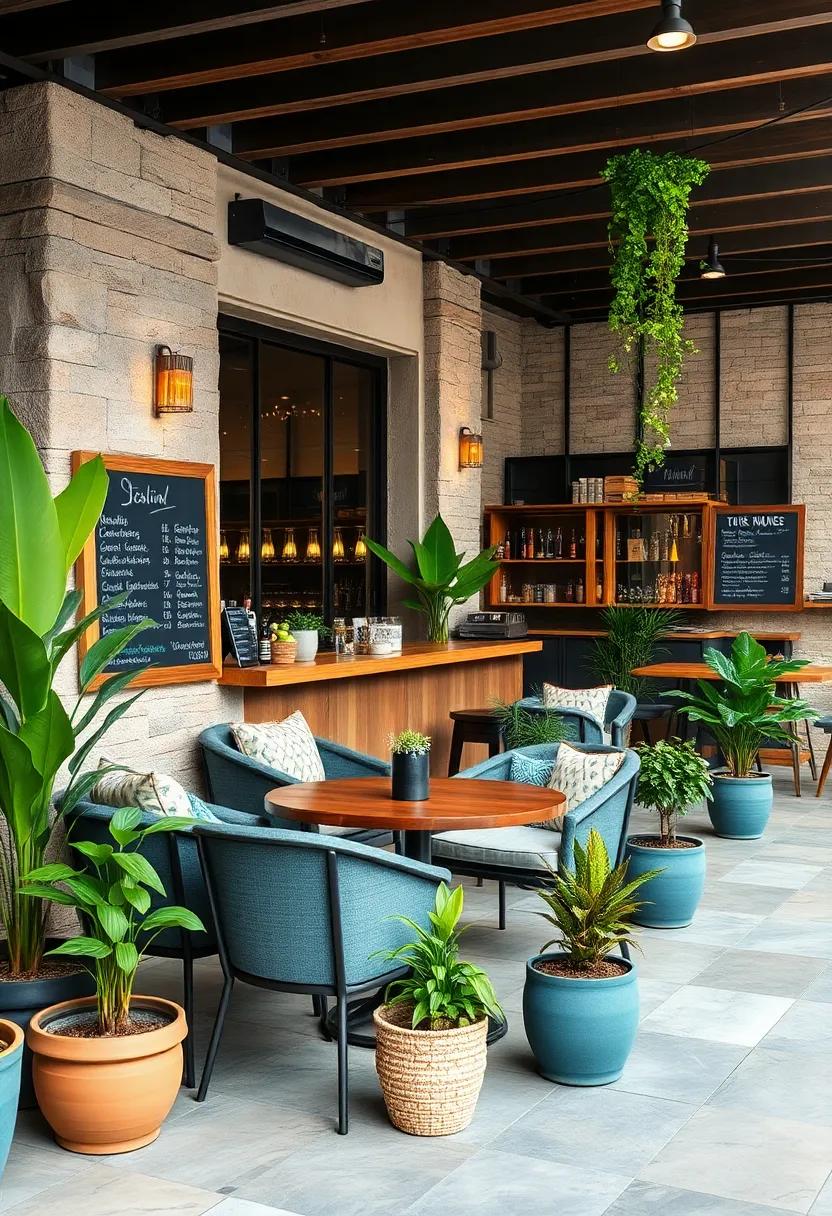 Blending Chalkboard Menus with Potted Plants for a Fresh and Inviting Atmosphere