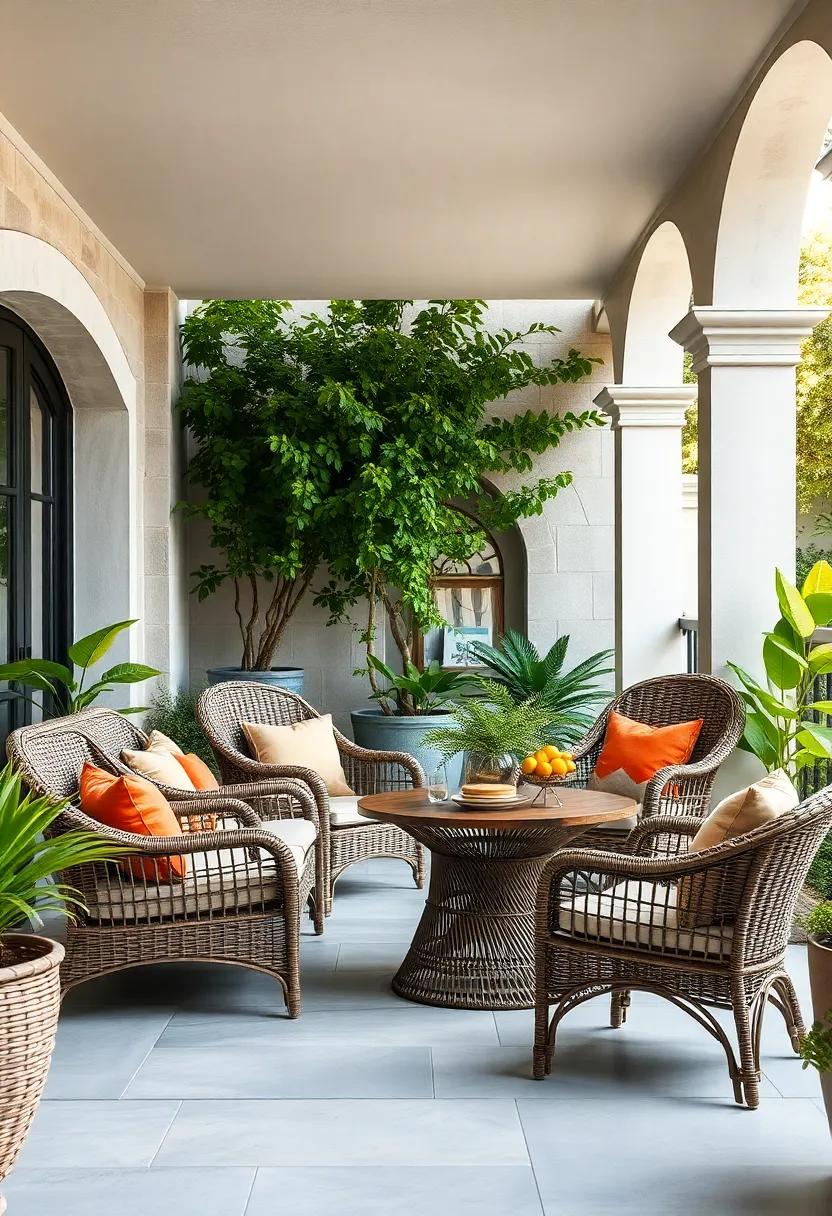 Elegant Wicker Dining Sets Surrounded by Lush Greenery for Stylish Alfresco Meals