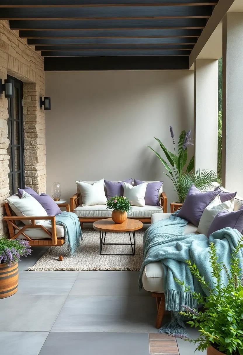 Lavender and Sage Cushions With Matching Throws Creating a Serene Herbal Garden Vibe