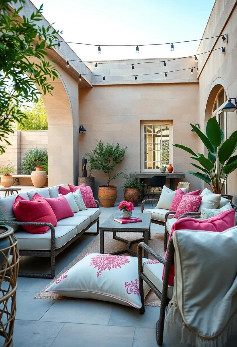 Smooth Satin Cushions With Subtle Embroidery Blending Luxury Into Casual Outdoor Settings