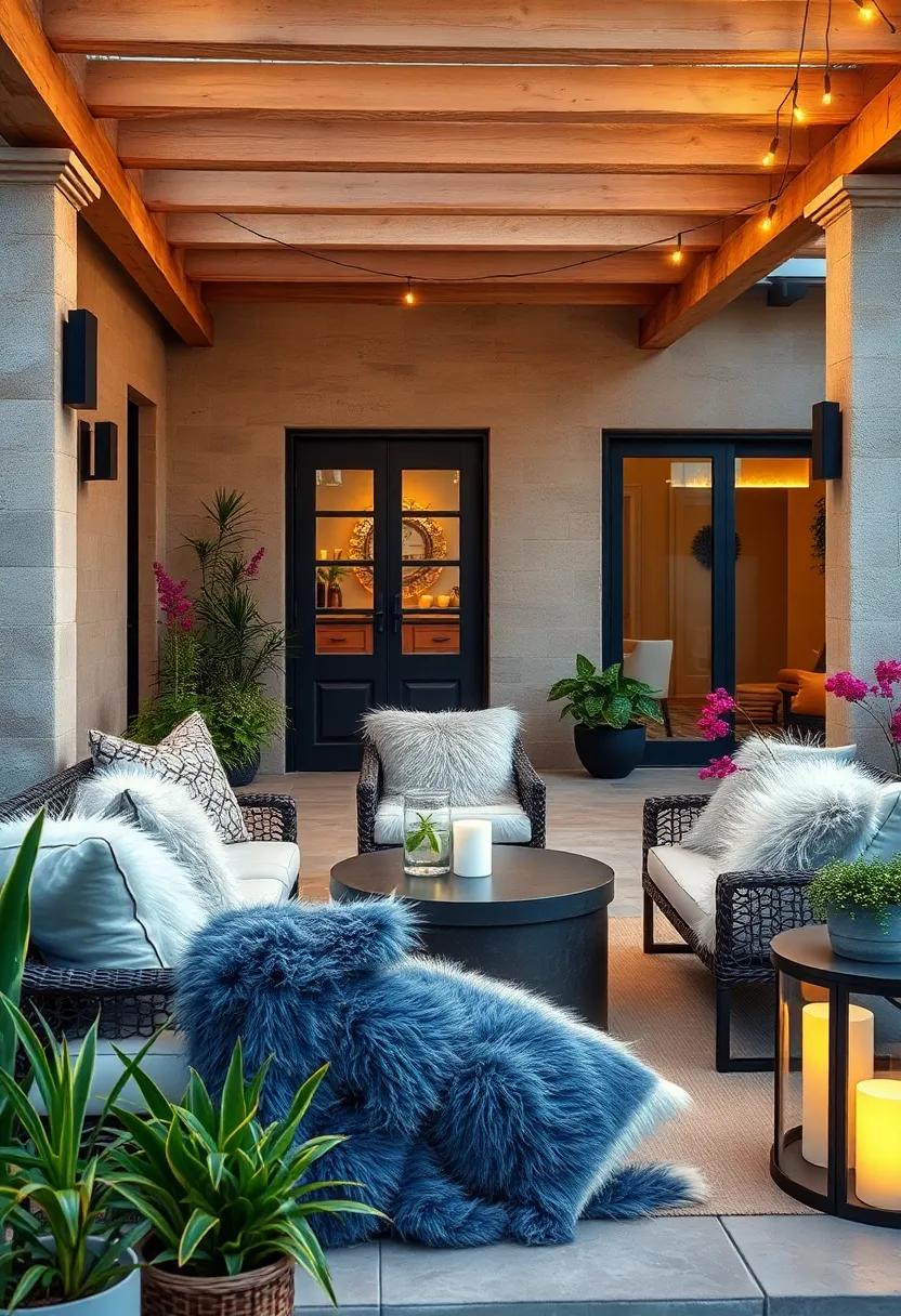 Soft Faux Fur Cushions and Throws Offering Warmth and Texture During Cool Evening Gatherings