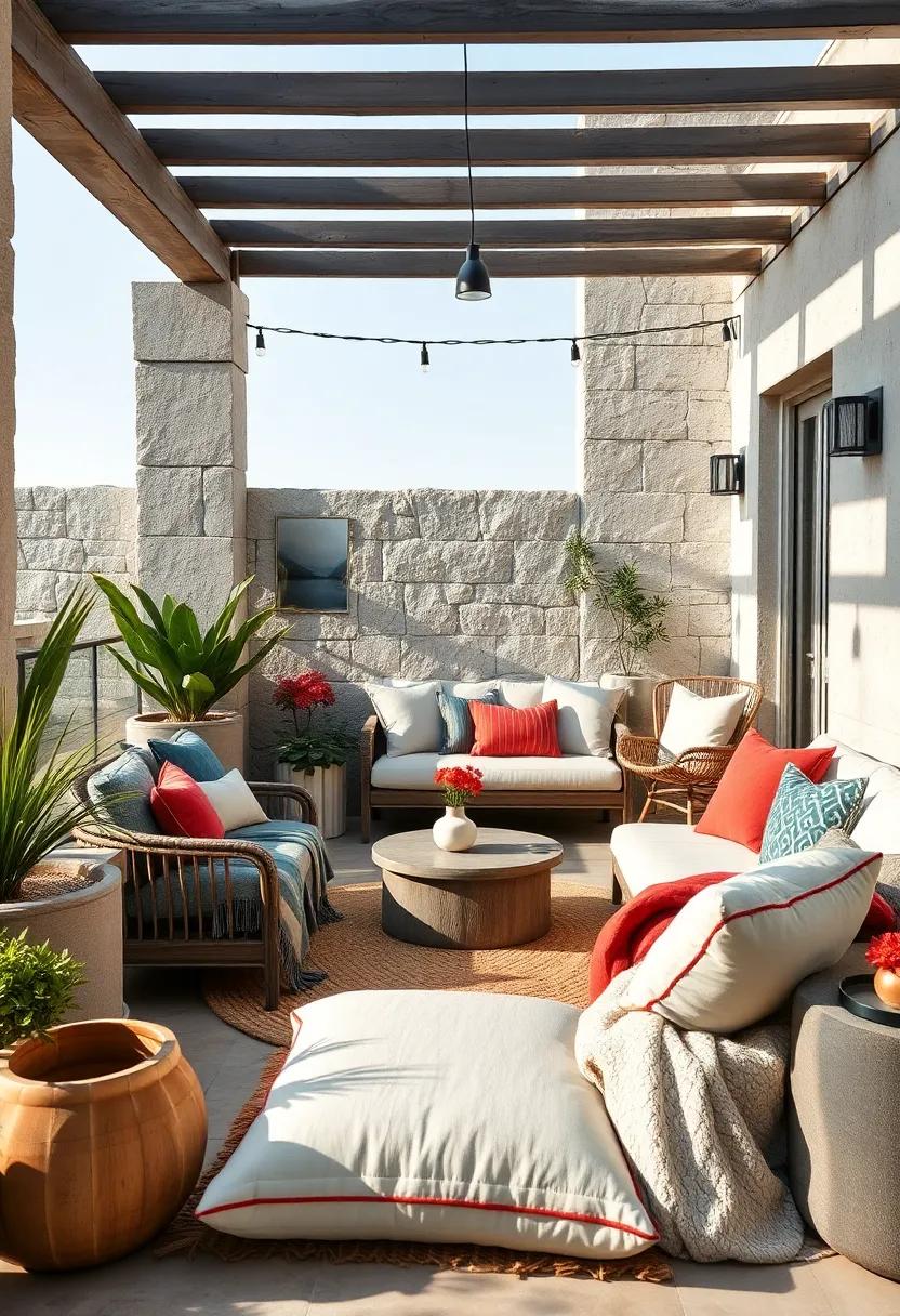 Soft Organic Cotton Cushions Layered with Wool Throws Evoking a Hygge-Inspired Outdoor Sanctuary