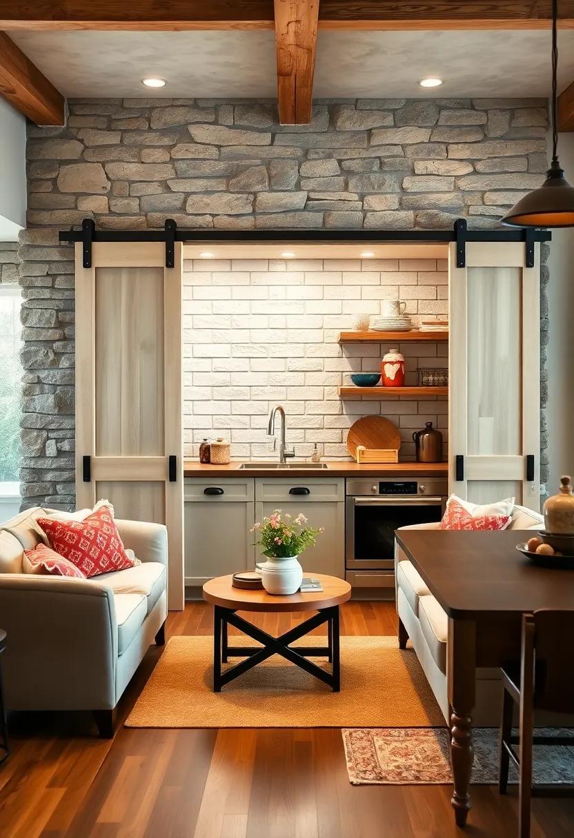 Built-in Pantry with sliding Barn Doors: ​Create a stylish escape for⁤ your kitchen supplies with a built-in pantry featuring ⁤sliding barn doors to elevate your rustic ‌charm