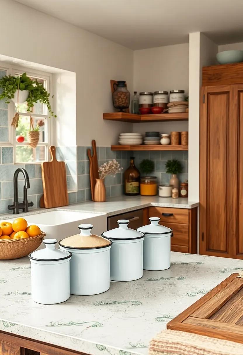 Enamelware Storage Solutions: Use charming enamelware containers for sugar, flour, or biscuits, blending style and practicality effortlessly