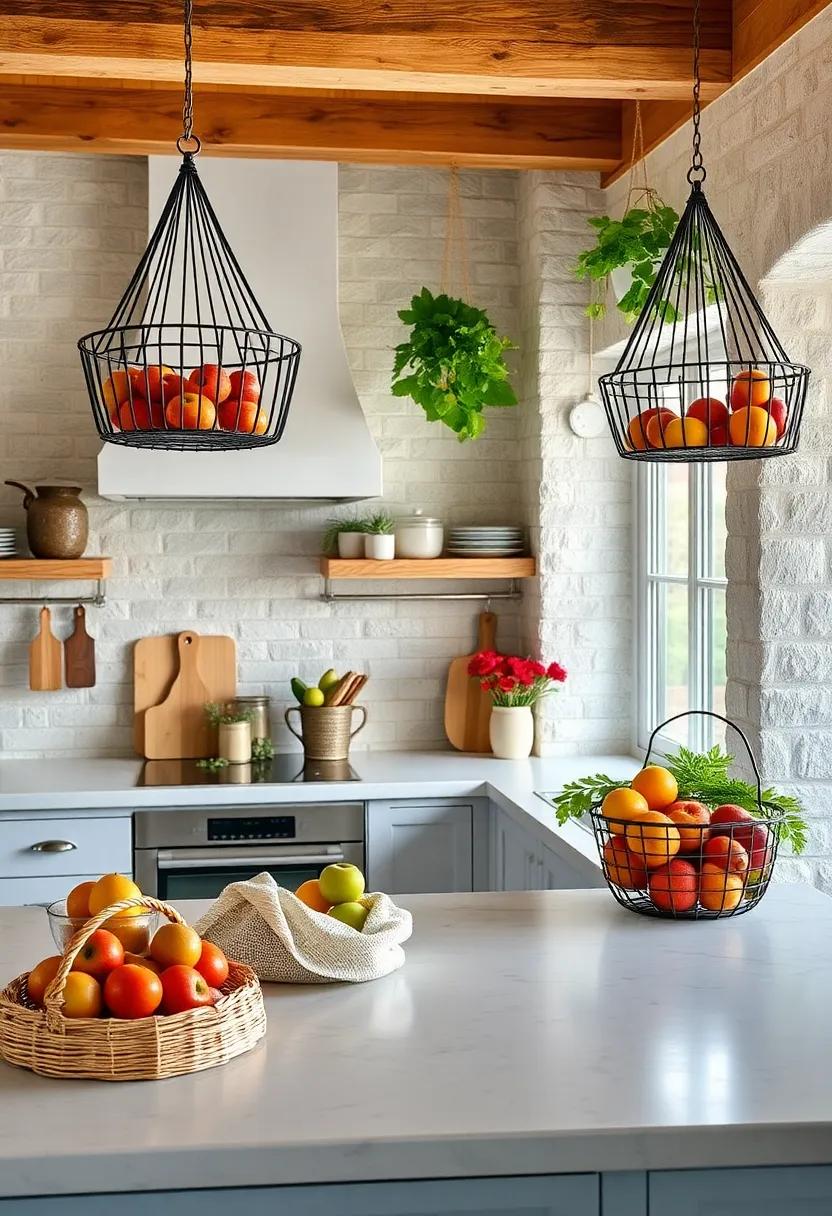 Hanging Fruit Baskets: Keep⁢ fruits ‍and vegetables within reach yet off the counter with ⁤hanging wire baskets, adding both whimsy⁤ and function to your space