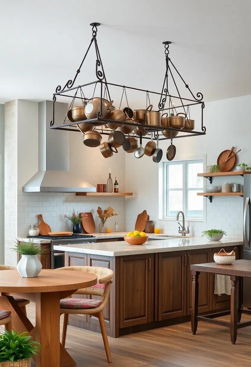 Hanging Pot⁤ Racks: A wrought iron pot rack suspended from the ceiling not only frees ‍up cabinet space but​ also​ creates a ⁤stunning focal point