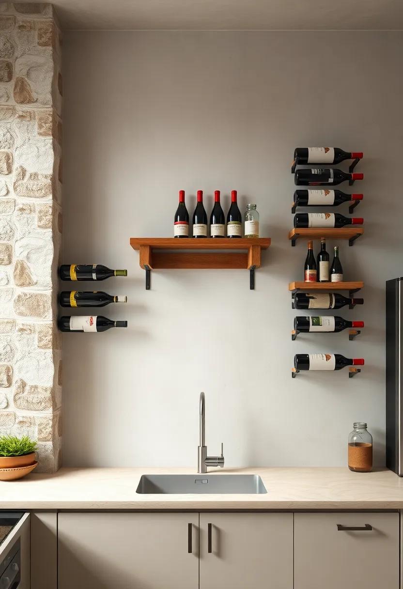 Wine Bottle Racks:⁢ Make use of empty wall space‍ with a rustic wine bottle rack, offering a⁤ stylish way to showcase your‍ collection while keeping bottles organized