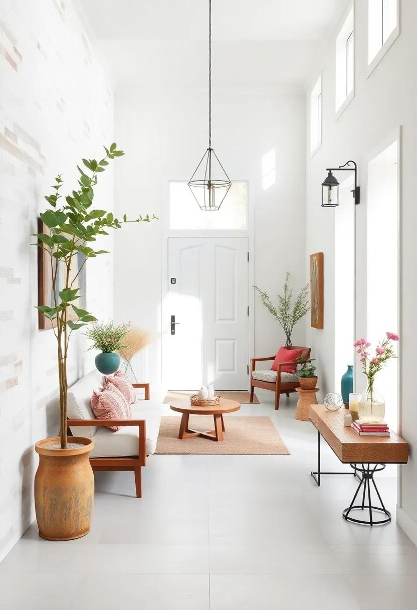 Bright White Entry Halls Enhanced by Natural Light and Subtle Organic Elements for a Clean Scandinavian Look
