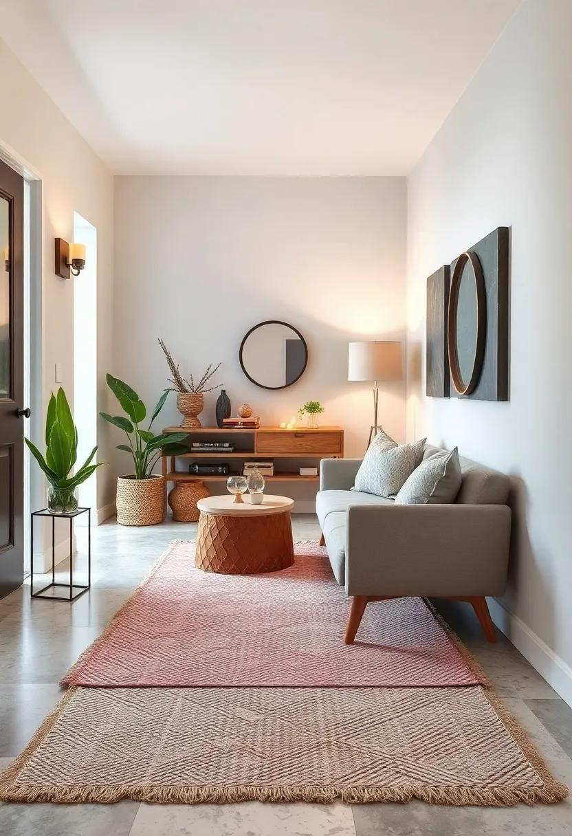 Cozy Textured Rugs and Soft Lighting Creating a Warm Scandinavian Welcome in a Compact Entryway Space