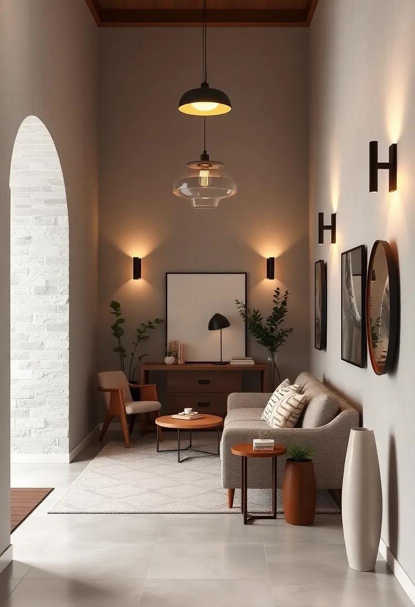 Layered Lighting Featuring Pendant Lamps and Wall Sconces for Inviting Glow in Scandinavian Entryway Corners