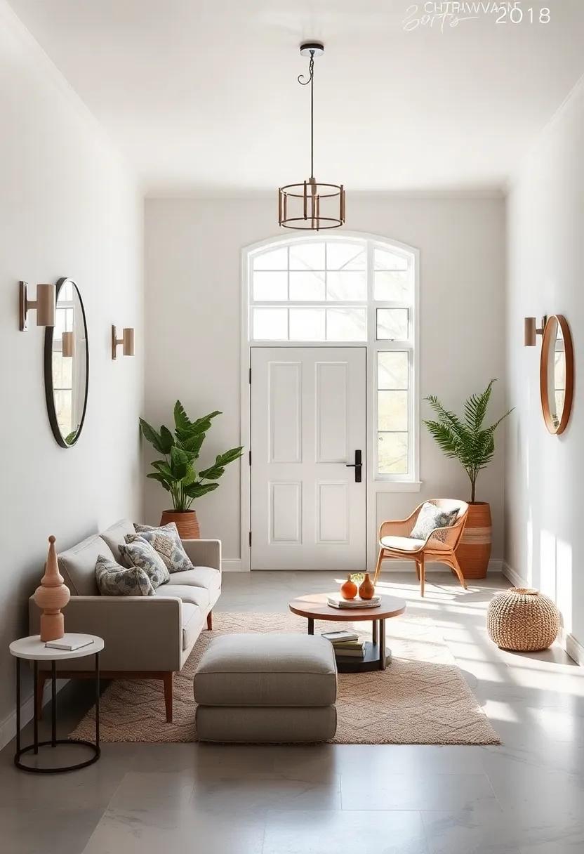 Neutral Color Palettes with Small Pops of Warmth Creating Balanced and Inviting Scandinavian Entryway Ambiances
