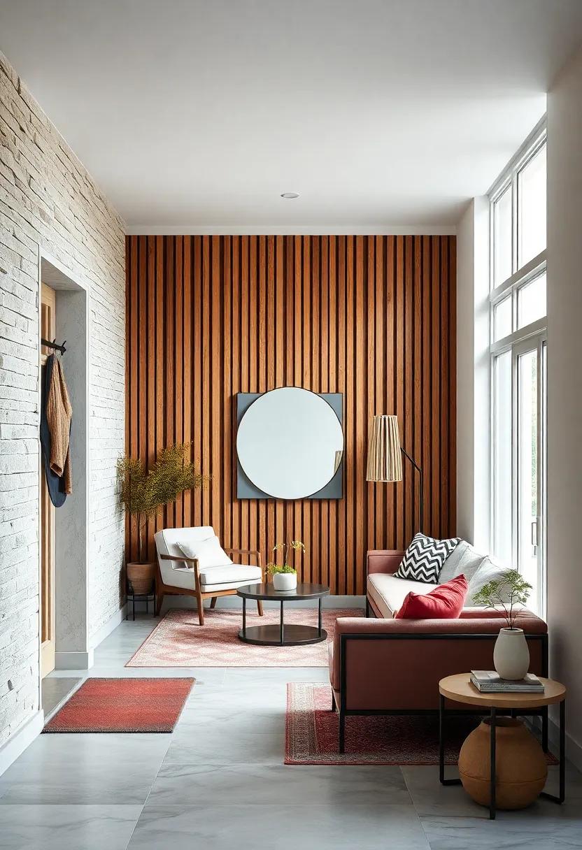 Scandinavian Entryway Walls with Vertical Wood Slats Offering Texture and Depth While Maintaining Simplicity