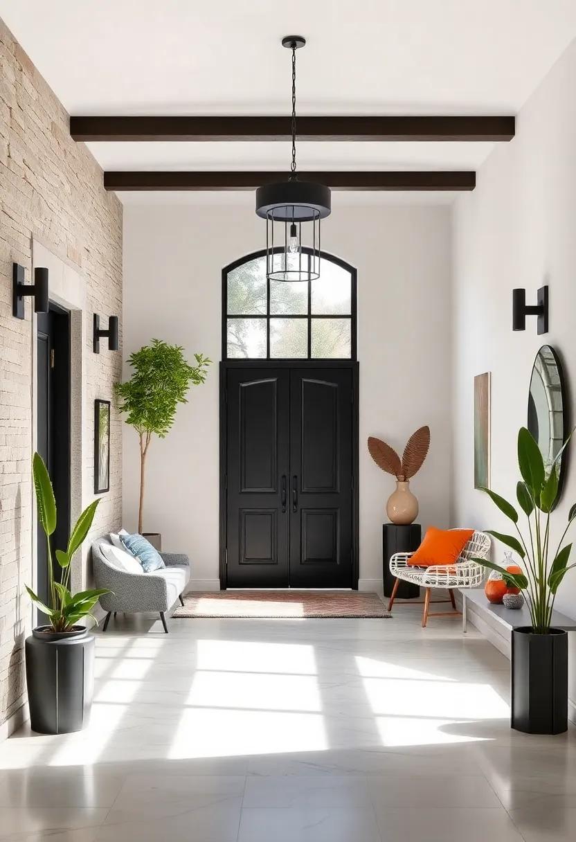 Sleek Matte Black Fixtures Paired with White Walls Enhancing the Clean Lines of Scandinavian Entryway Design