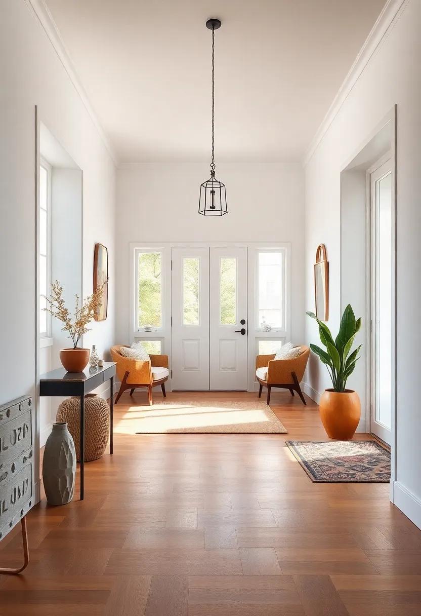 Warm Wooden Flooring Paired with Crisp White Walls Welcoming Guests Through Scandinavian-Inspired Doorways