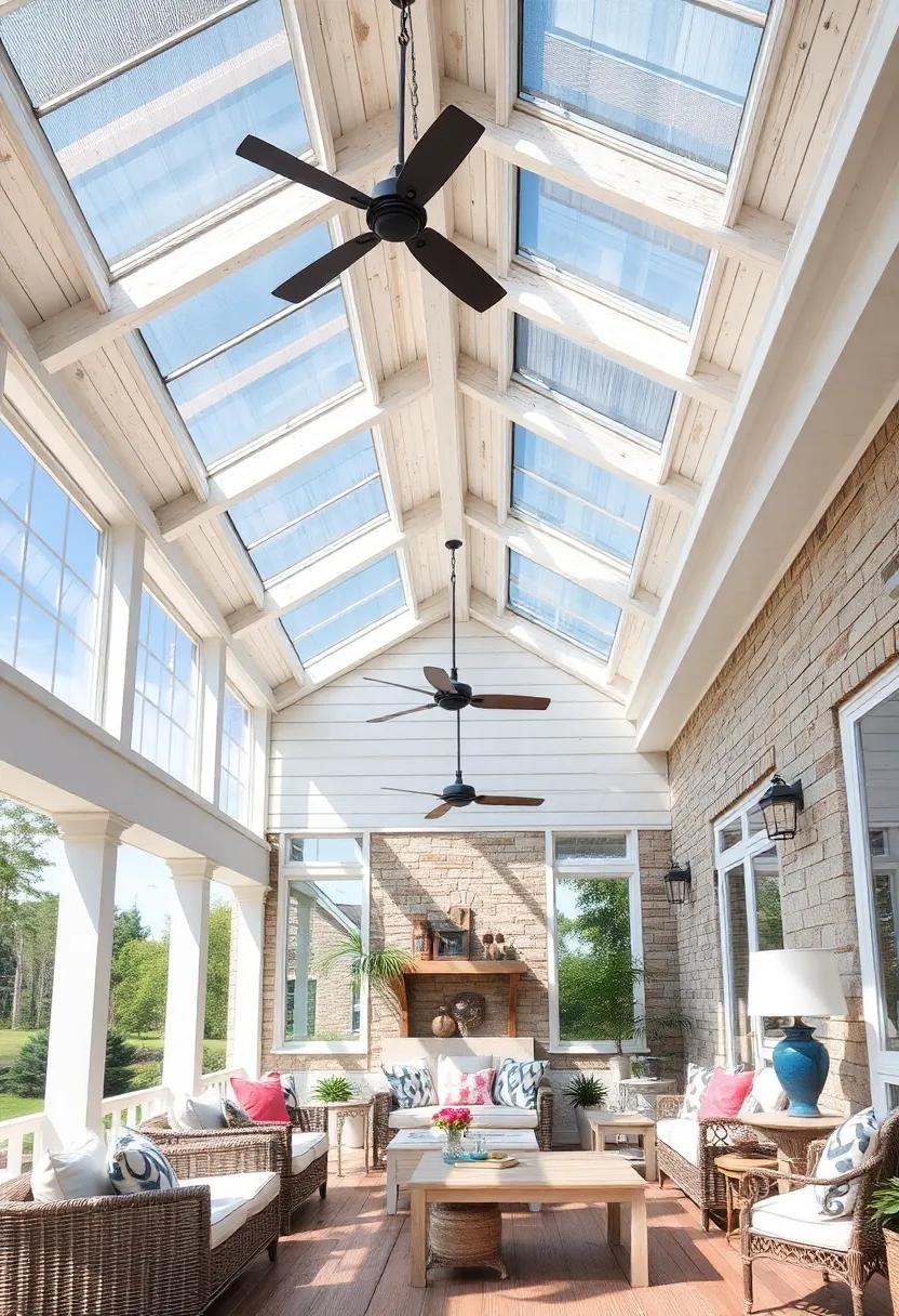 Coastal Inspired Ceiling With Whitewashed Wood And Soft Blue Tinted Skylights