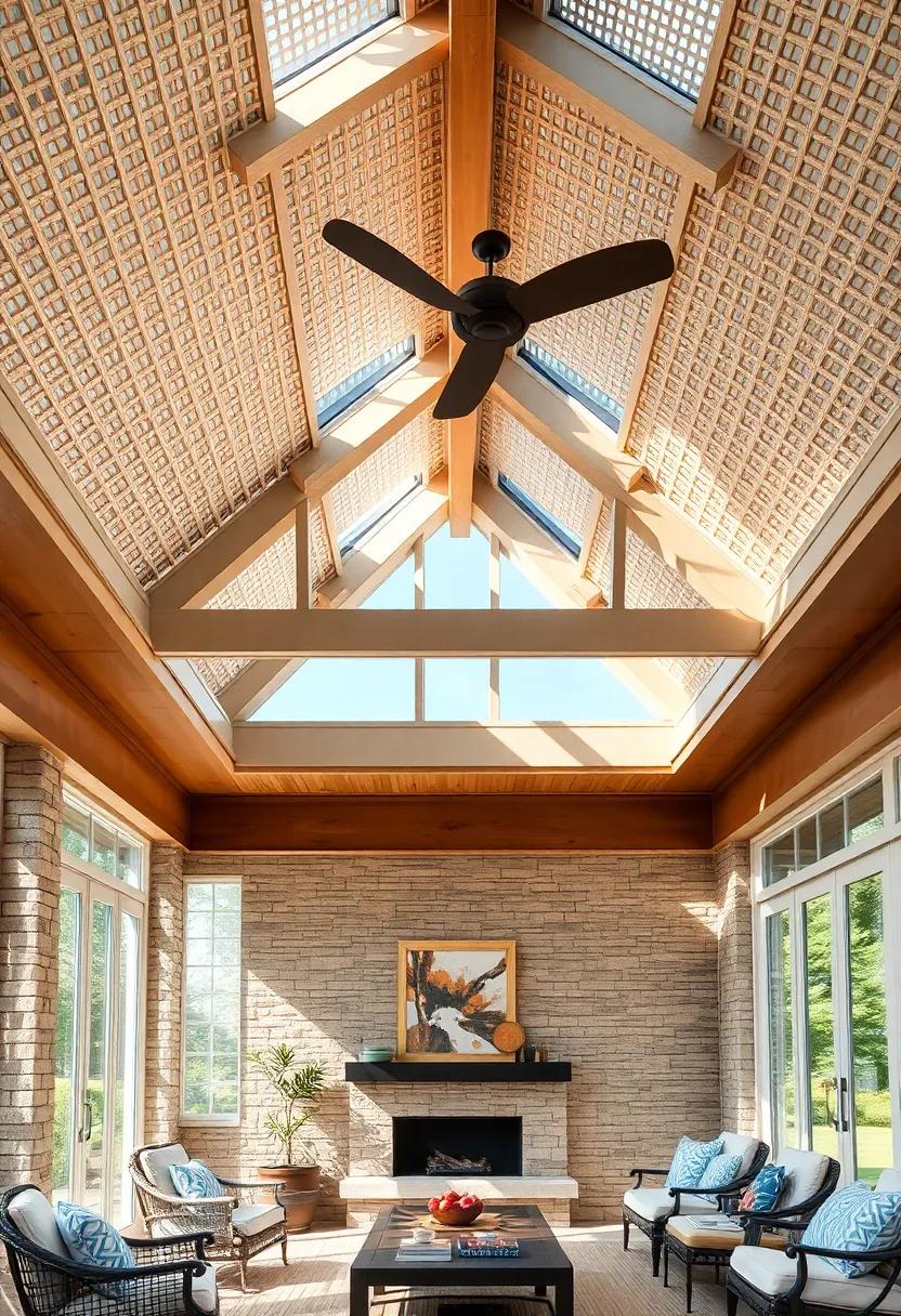 Intricate Lattice Ceiling Design Complemented By Slim Skylights Inviting Bright Daylight
