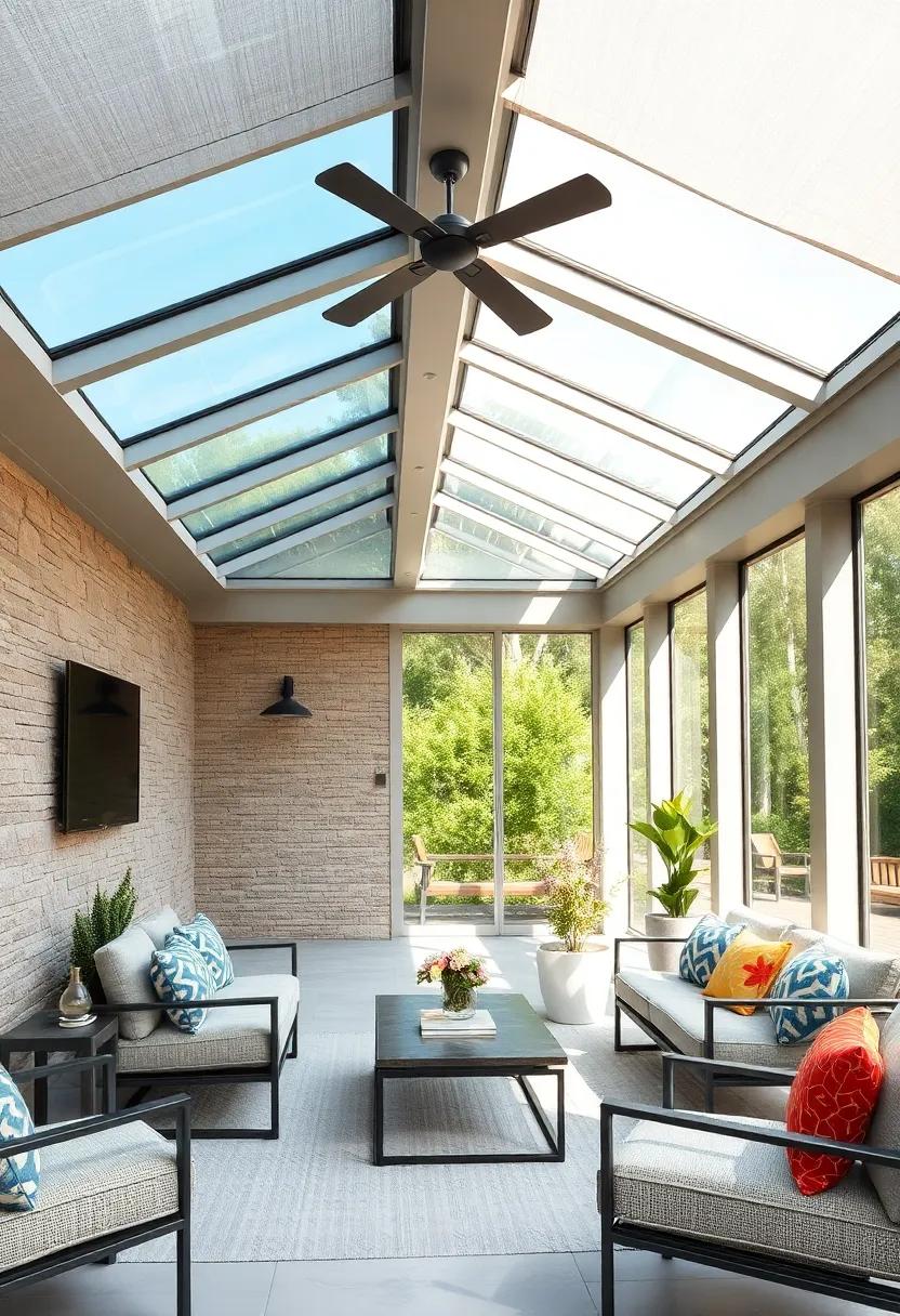 Luxury Modern Screened Porch Featuring Glass Ceiling Panels And Recessed Skylights