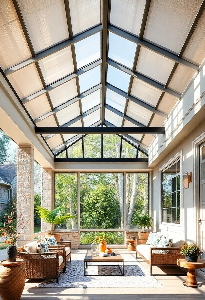 Sleek Metal Frame Ceiling with Oversized Skylights Bringing Spacious Airiness To The Porch