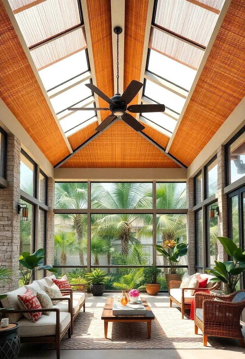 Tropical Vibes Highlighted by Bamboo Ceilings And Bright Skylights Overlooking Palm Trees
