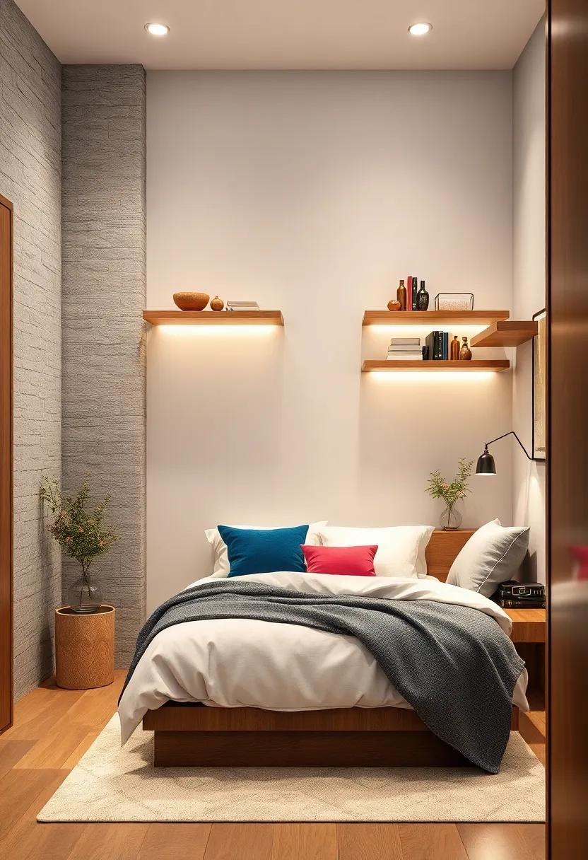 floating Wardrobe Shelves: ⁤Enhance your small bedroom with floating shelves that provide storage while keeping the floor ‌space ‍clear ⁤and giving an airy feel
