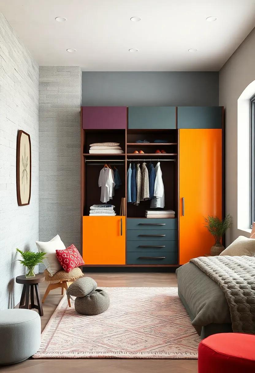 Statement Color Block Wardrobe: Make a bold statement ​by painting ‍or choosing a wardrobe with color‌ blocking, making it the focal point of your⁢ bedroom⁢ design