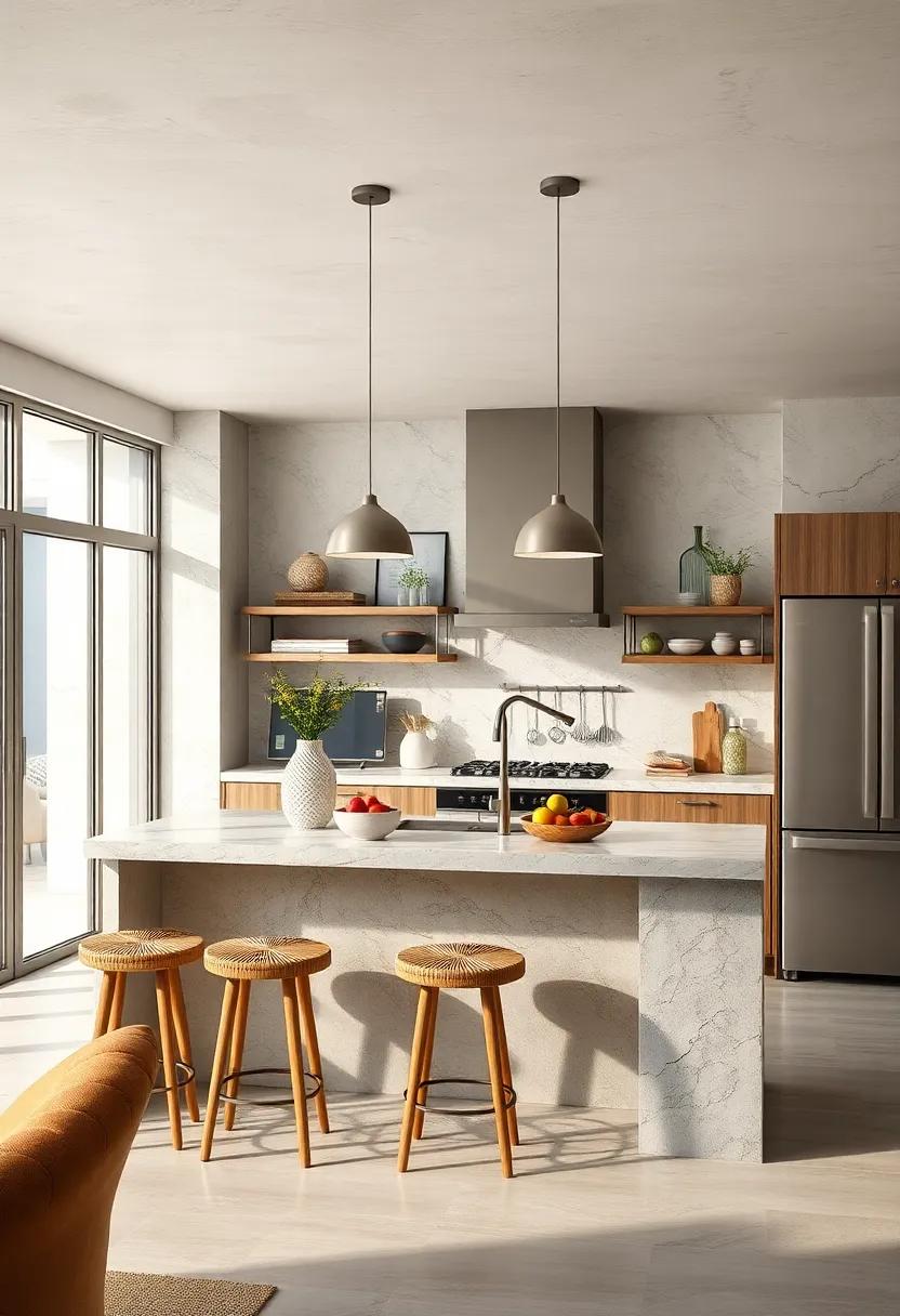 Versatile Kitchen Islands Combining Open Shelving and Small Seating Perfect for Casual Dining