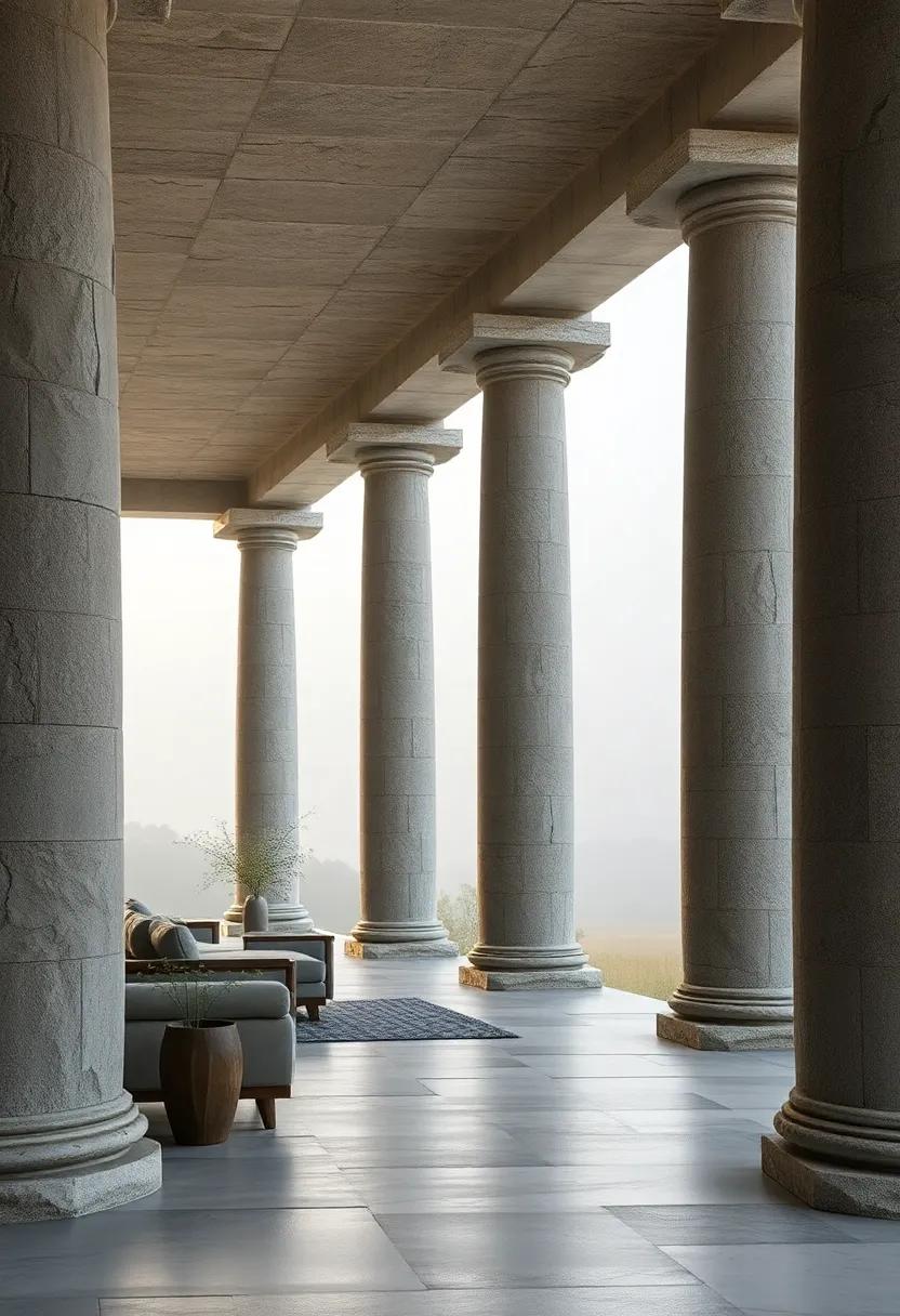 Ancient Stone Columns in a Foggy Morning Landscape, Suggesting Secrets Whispered Through Time