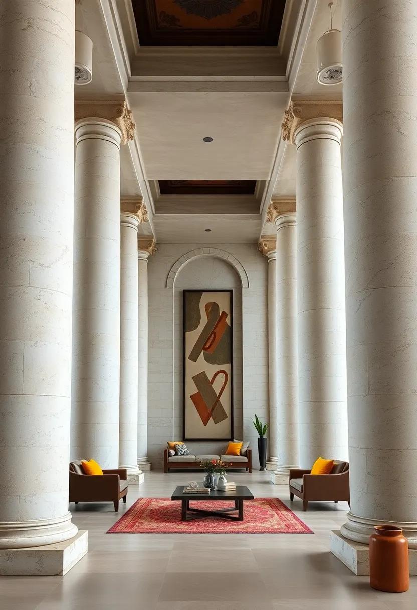 The Majestic Presence of Stone Columns Standing Guard at Grand Entrances in Timeless Silence