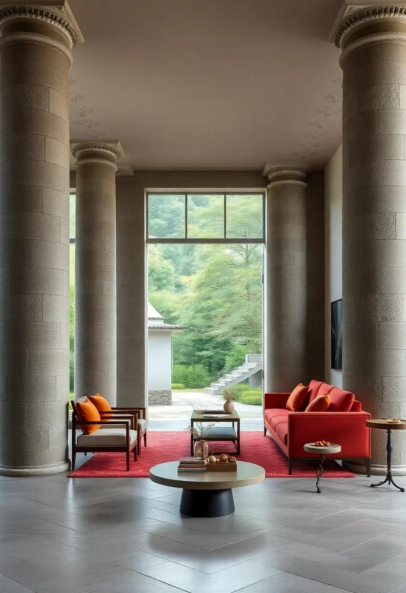 Stone Columns Emerging from the Mist, Their Silent Strength Defining the Entrance to an Enchanted Realm