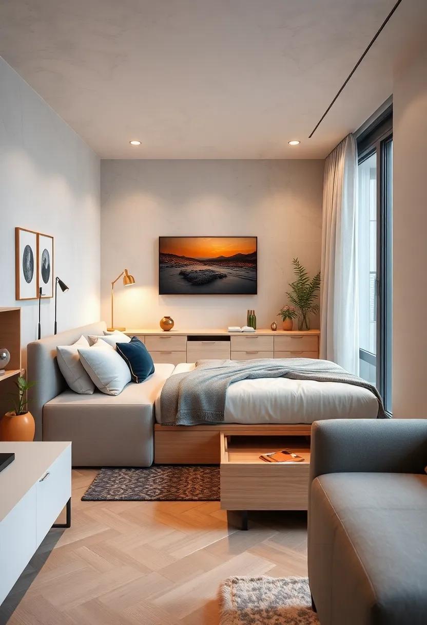 Invest in a bed​ with built-in drawers, perfectly blending functionality and style for a compact living room environment