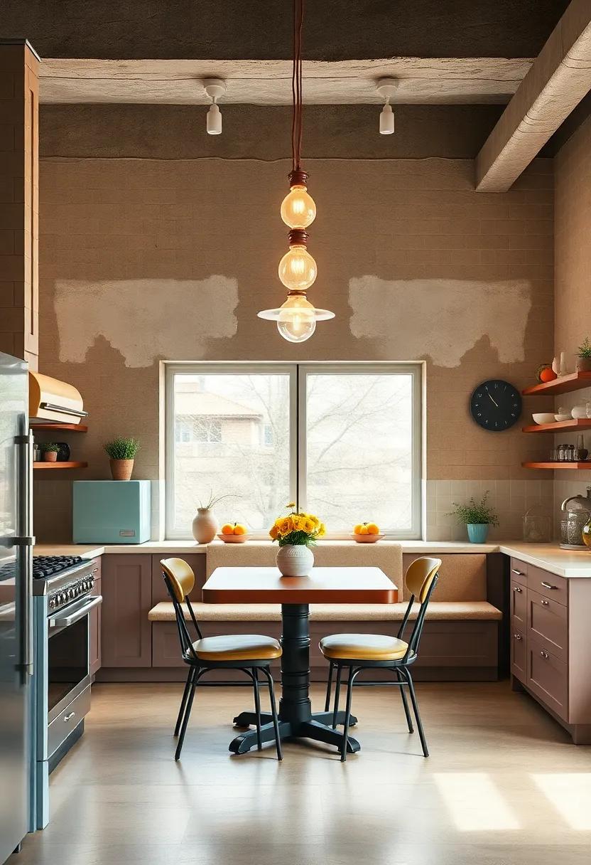 Classic Pendant Lighting Casting Warm Ambience Over a Retro Breakfast Nook Setting