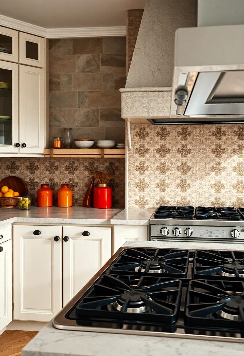 Timeless Ceramic Tile Backsplashes Featuring Intricate Patterns Behind Classic Stove Tops