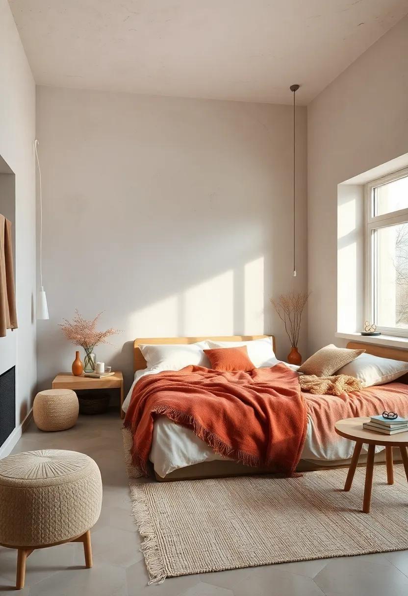 Cozy Scandinavian Bedroom With Soft Wool Textures and Warm Earthy Tones Inviting Relaxation and Serenity