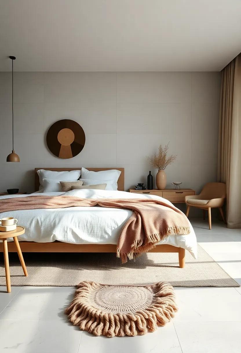 Wool Texture Focus Revealing the Softness and Warm Undertones Complementing a Nordic Bedroom's Clean Lines