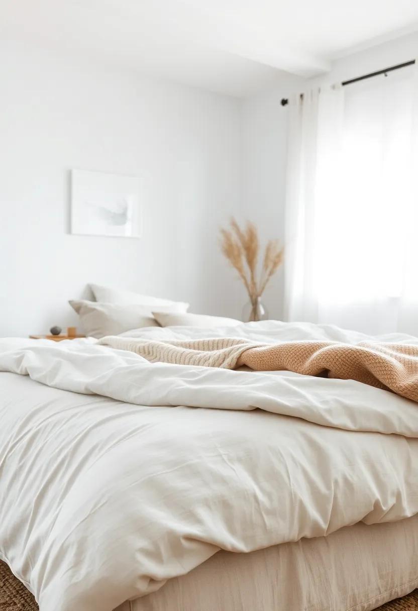 Sun-Drenched Minimalist Bedroom Featuring Plush Wool Throws and Natural Wood Accents in a Scandinavian Setting