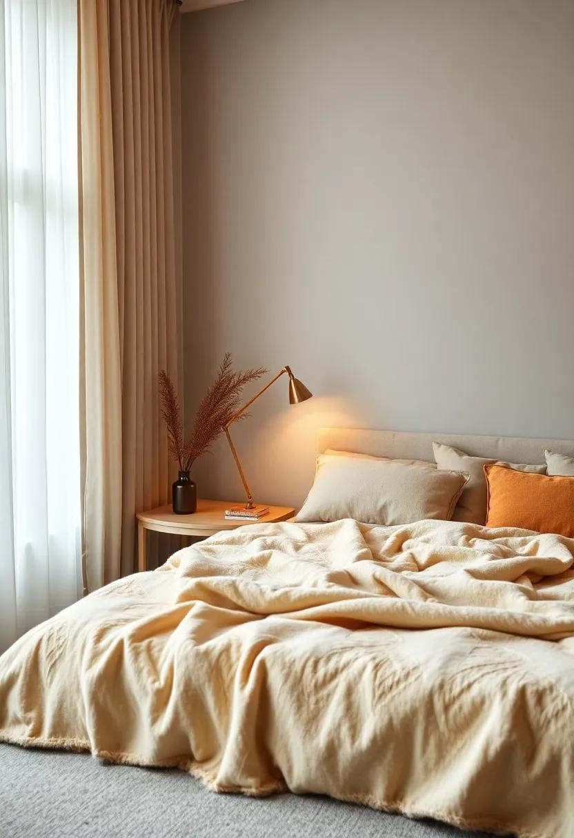 Minimalist Bedroom Scene Highlighting Cozy Wool Blankets Paired with Sleek Scandinavian Furniture and Soft Lighting