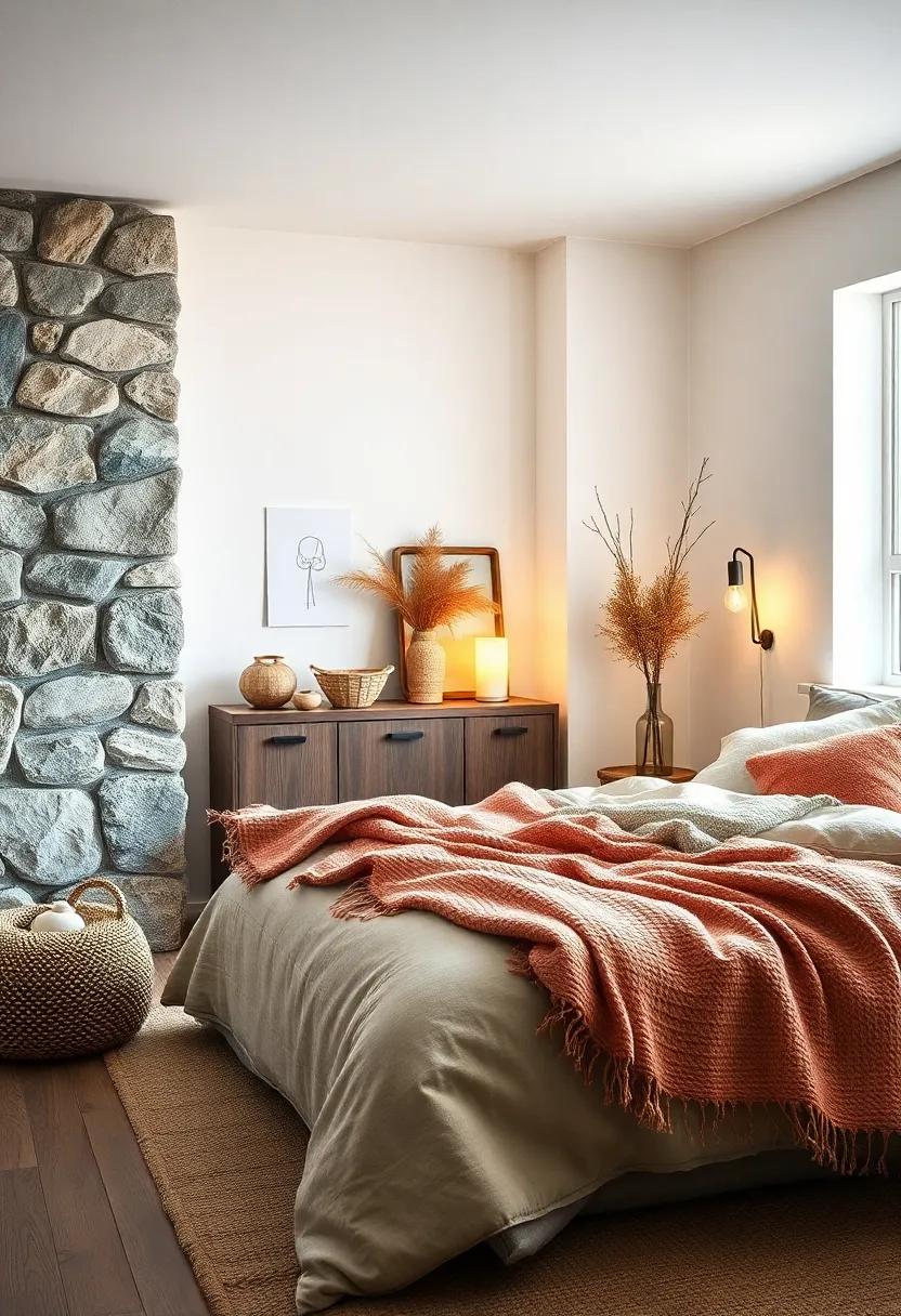 Cozy Scandinavian Retreat Highlighted By Layered Wool Textiles and Muted Tone Palette Illuminated by Gentle Lamp Glow