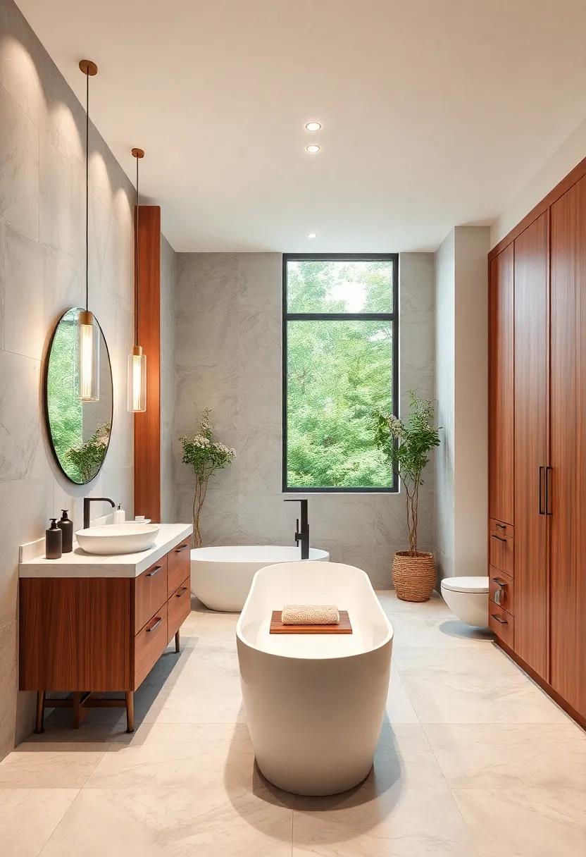 Striking Contrast: White Marble Countertops with Warm Wooden Cabinets