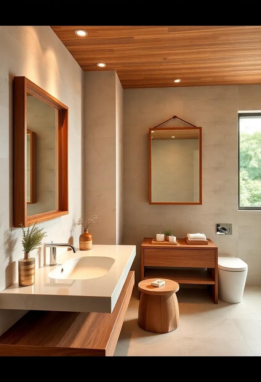 Natural Wood Framed Mirrors: Adding Depth and Warmth to Bright Bathrooms
