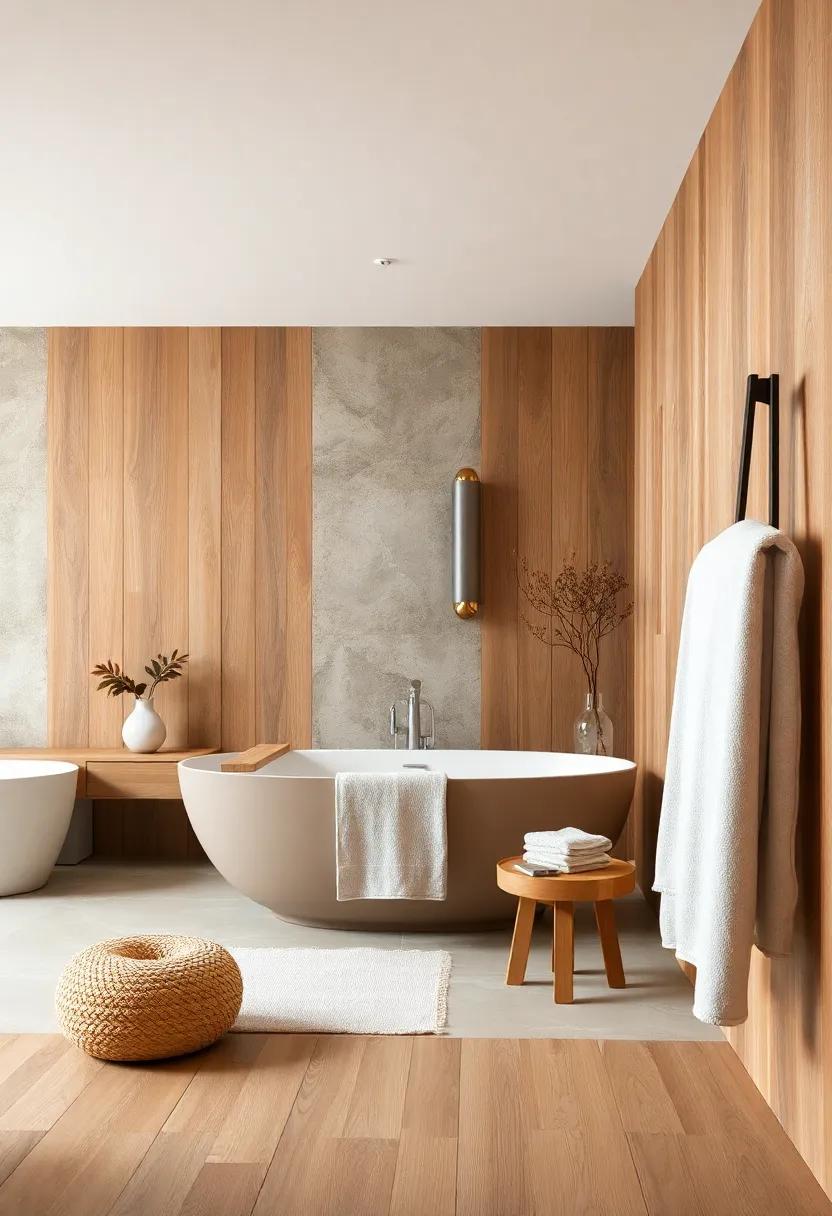 Wood and Linen Towels: Enhancing Warmth in Neutral Bathroom Settings