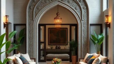 Graceful Front Yard Elegance: Balinese Carved Entrance Inspiration