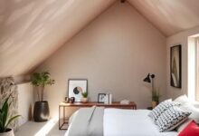 Cozy Attic Bedroom: Embracing Sloped Ceilings and Skylight Charm