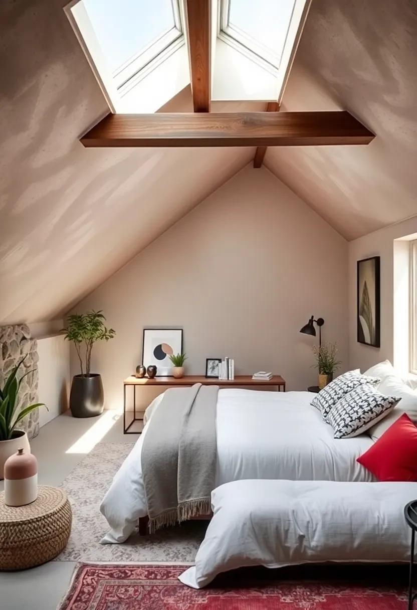 Cozy Attic Bedroom: Embracing Sloped Ceilings and Skylight Charm