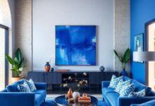 Dive into Color: Transform Your Living Room with Vibrant Blue and Bold Art