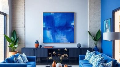 Dive into Color: Transform Your Living Room with Vibrant Blue and Bold Art