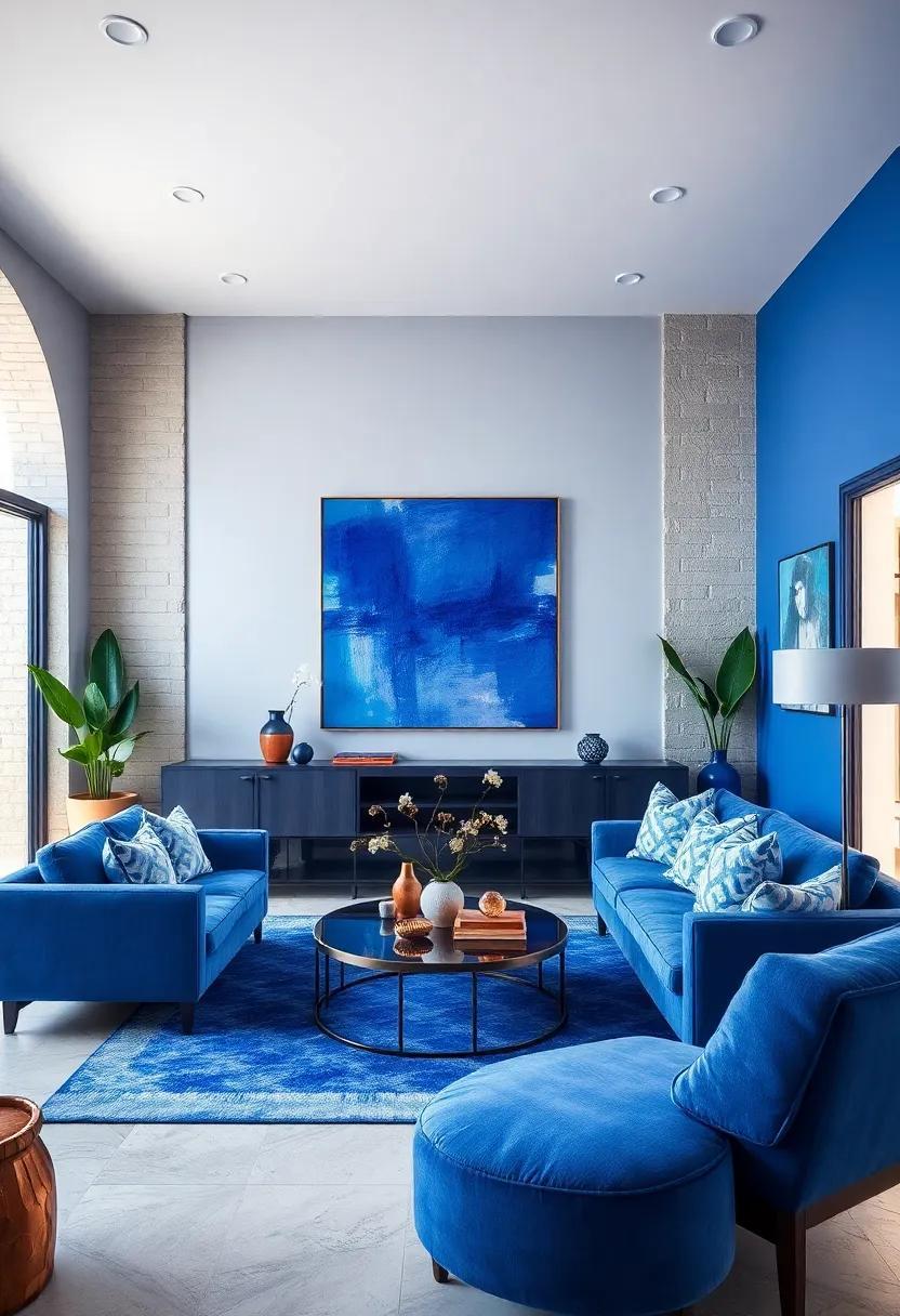 Dive into Color: Transform Your Living Room with Vibrant Blue and Bold Art