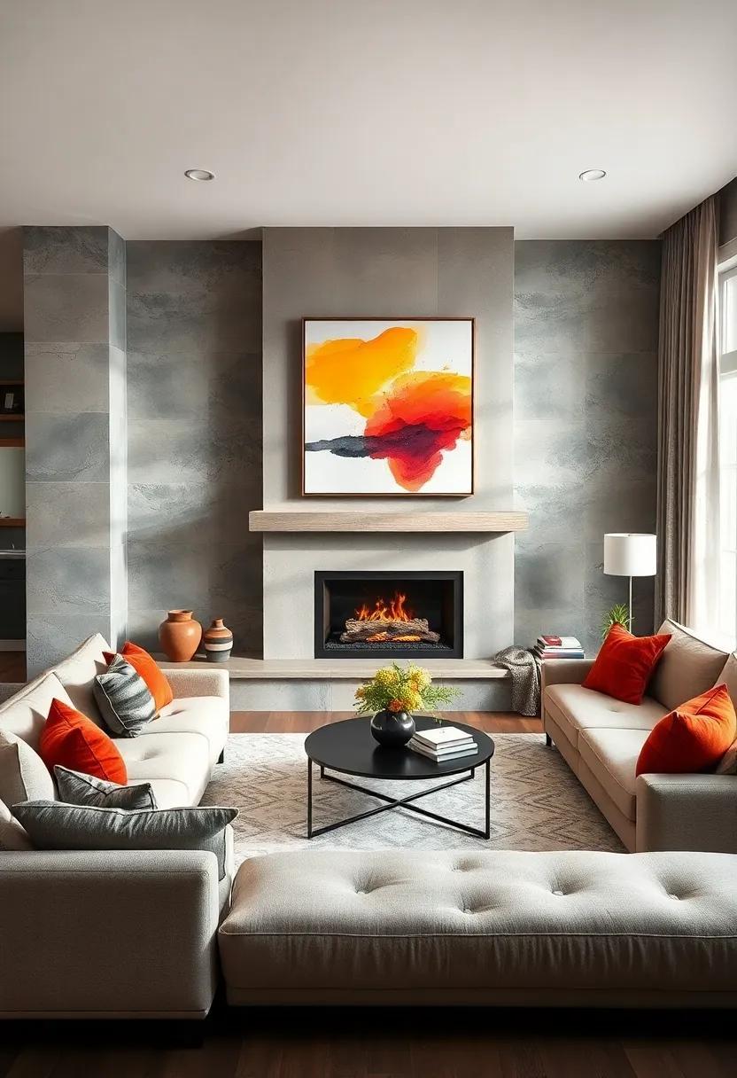 Cozy Meets Contemporary: Designing a Living Room with Fireplace and Modern Art